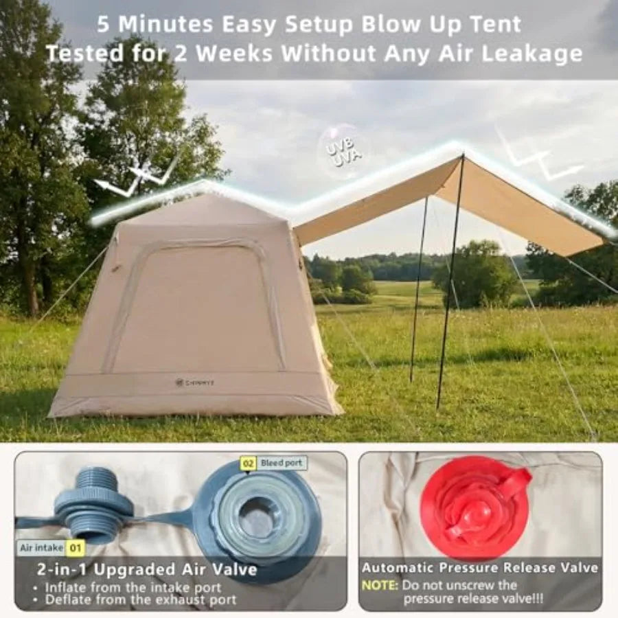 Inflatable Tent for Camping Waterproof Ox 4 Season Air Tent with Hand Pump Easy Setup Luxury Outdoor Glamping Windproof Tent 2-