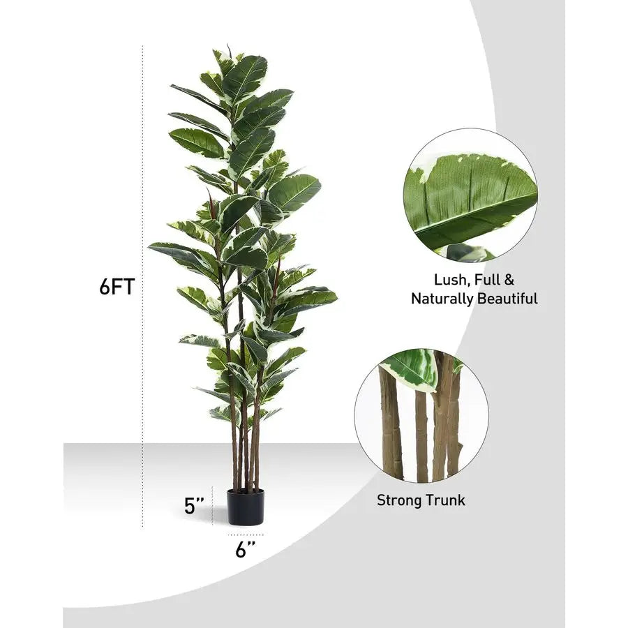 Rubber Tree Plant 6ft Tall Faux Ficus Tree Potted Fake Tropical Plants Decorative House Plants Large Floor Artificial Trees for