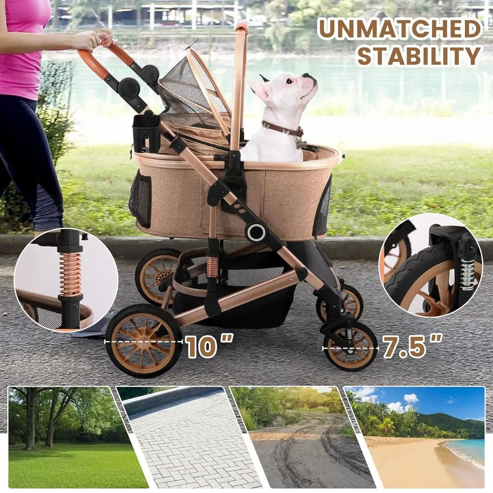 Pet Stroller or Medium Dogs, Smooth-Ride Dog Stroller with Detachable Carrier, Rubber Wheels, Car Seat Combo 3-in-1, Up to 50 lb