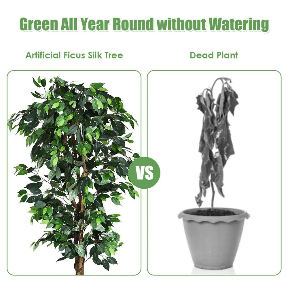 6Ft Artificial Ficus Tree Fake Greenery Plant Home Office Decoration