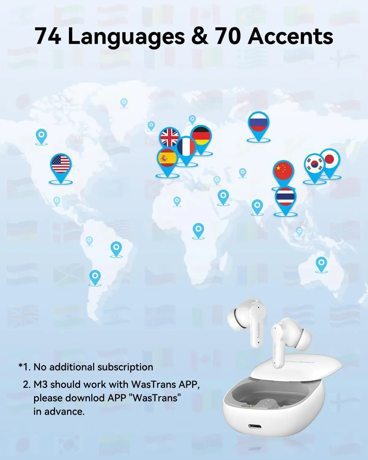3-in-1 Translation Earbuds, Real-Time 144 Languages, Offline No Subscription for Travel & Exploration