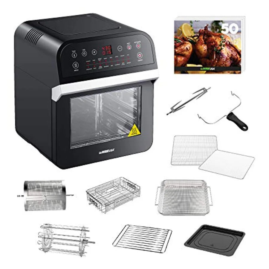 USA GW44800-O Deluxe 12.7-Quarts 15-in-1 Electric Air Fryer Oven with Rotisserie and Dehydrator + 50 Recipes QT Black/Silver