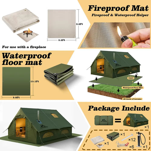 13'x10' Large Inflatable Tent for Camping 8-10 Person, 4 Season Luxury Air Tent with Stove Jack for Outdoor Christmas Camping