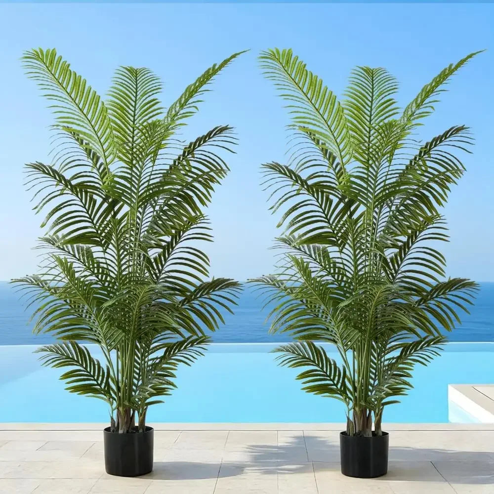 6-Foot Tall Artificial Areca Palm Trees, Potted Plants (2-Pack), UV-Resistant for Indoor/Outdoor Use, Realistic Decor for Patio,