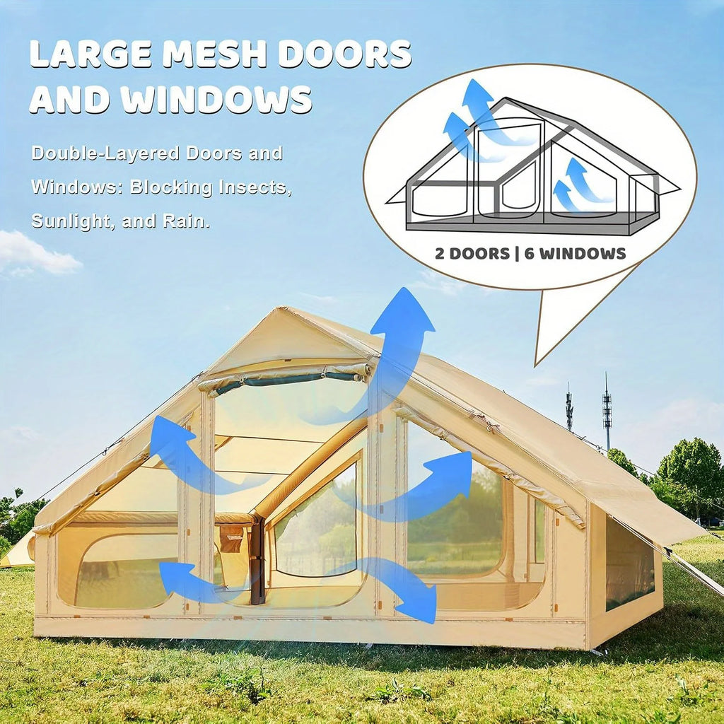 Inflatable Camping Tent, Zipper Door Easy Inflatable Tent, 2/4/6/8 Person Inflatable Tent, Large House Ch Style, Four Seasons
