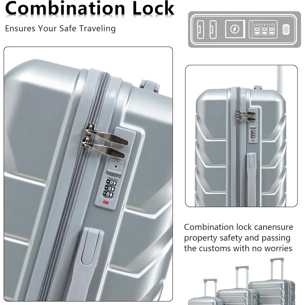 Durable Hardshell Luggage, Lightweight Spinner Suitcase in Silver
