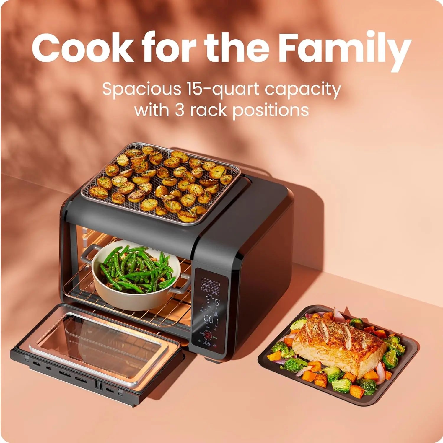 Multi-Function Air Fryer Toaster Oven Combo for Quick Healthy Meals, Bake Broil Toast Bagel Functions, 450°F Max Temp