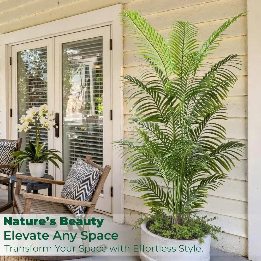 6-Foot Tall Artificial Areca Palm Trees, Potted Plants (2-Pack), UV-Resistant for Indoor/Outdoor Use, Realistic Decor for Patio,