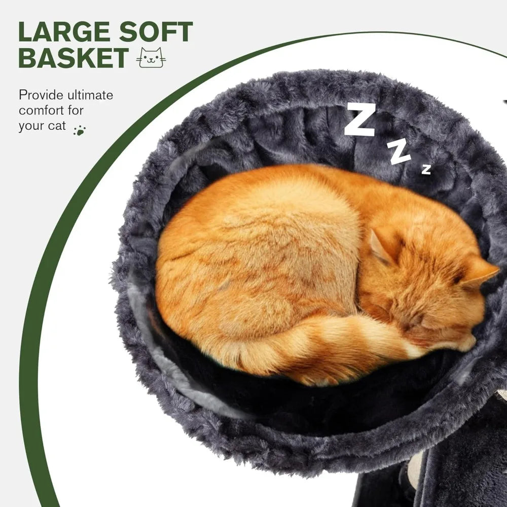 66 Inches Multi-Level Large Cat Tree Tower for Indoor Big Feline/Cozy Plush Perches/Condo/Sisal Scratching Posts/Hammock