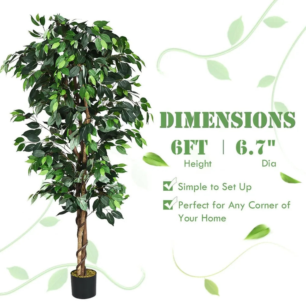 6Ft Artificial Ficus Tree Fake Greenery Plant Home Office Decoration