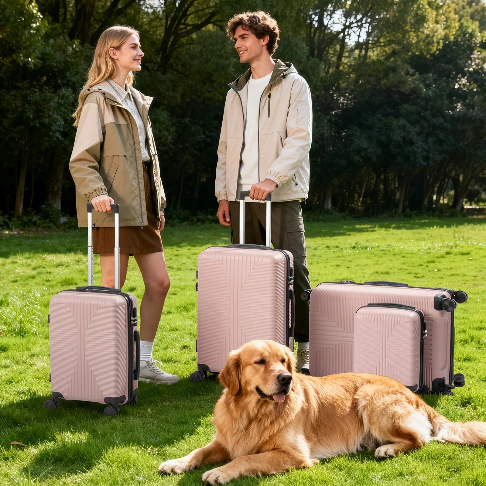 16in, 20in, 24in, and 28in spinner suitcase sets. PP material, aluminum alloy pull rods, stylish colors, sporty luggage set.