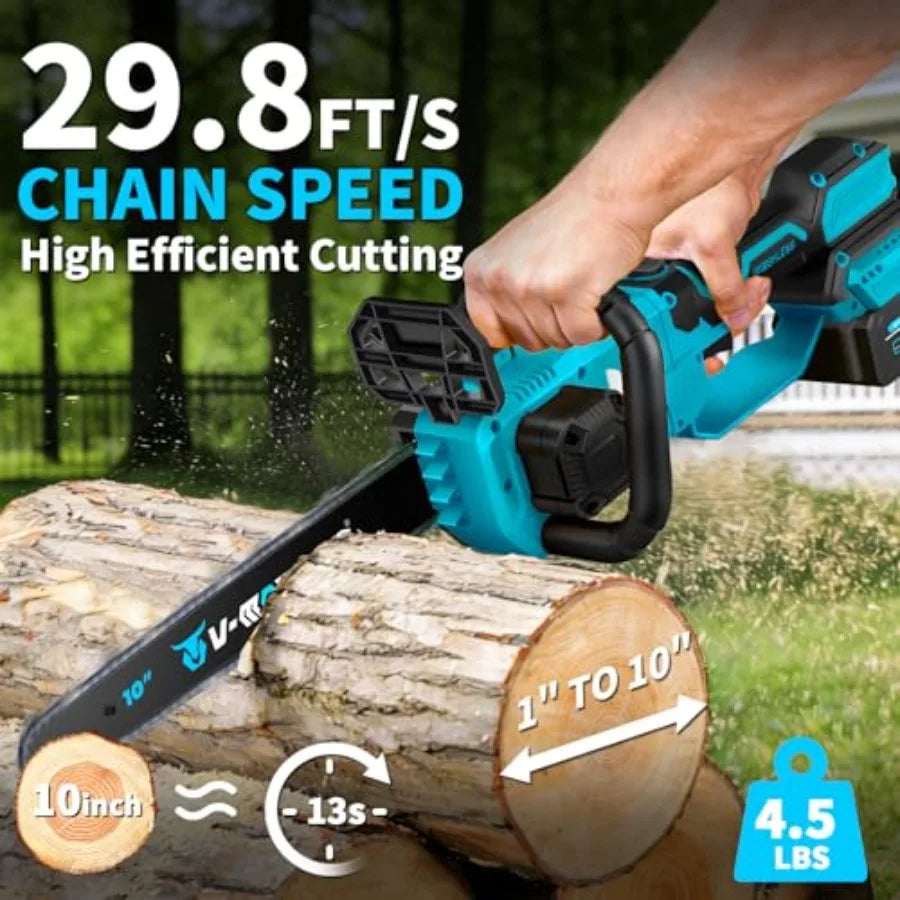 21V Brushless Telescopic Chainsaw - 10" Lightweight Battery Powered Chainsaw Cordless with 2 x 4.0Ah Lithium-ion Batteries Hand