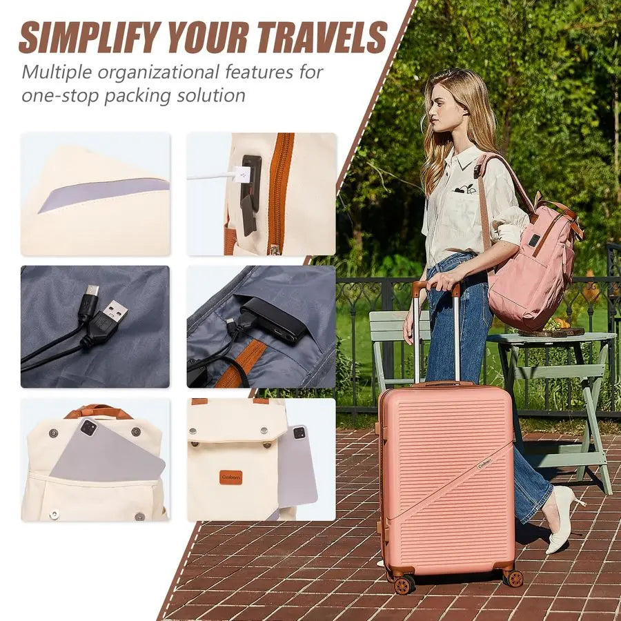 Carry On Luggage Set 22x14x9 Airline Approved, 20 Inch Lightweight ABS Suitcases with Wheels and TSA Lock Durable Waterproof Tra
