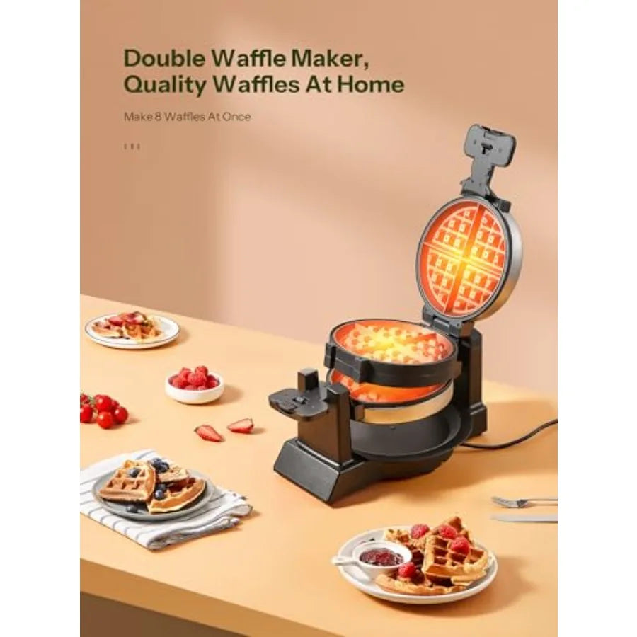 Classic Waffle Iron Double Belgian Waffle Maker 180°Flip 100W Waffle Iron Rotating and Nonstick Plates with Removable Drip Tray