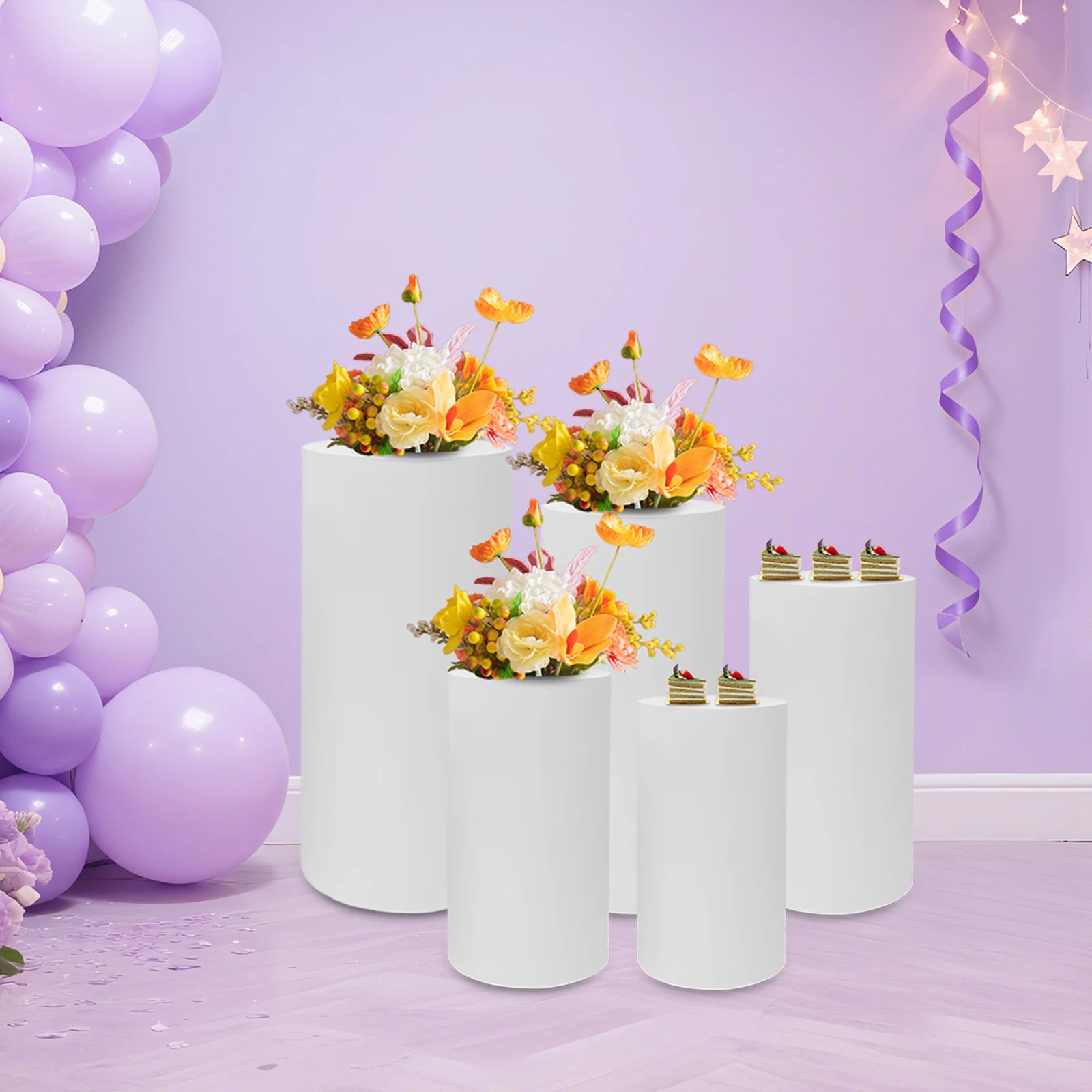 5Pcs Dessert Display Stands, Wedding Cylindrical Cake Stand Set Cake Display Cylinder,Decorations Round Display Stand