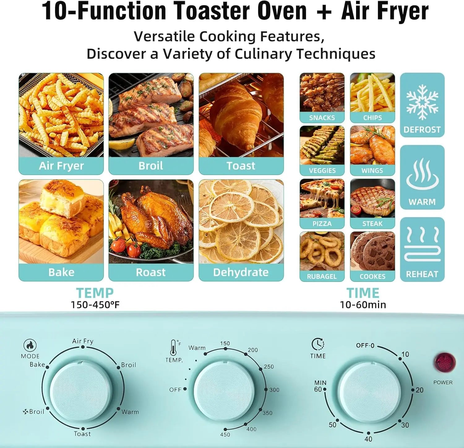 Retro Air Fryer Toaster Oven Combo, 16QT Capacity, 8-in-1 Functions for Baking, Frying, and More in Blue