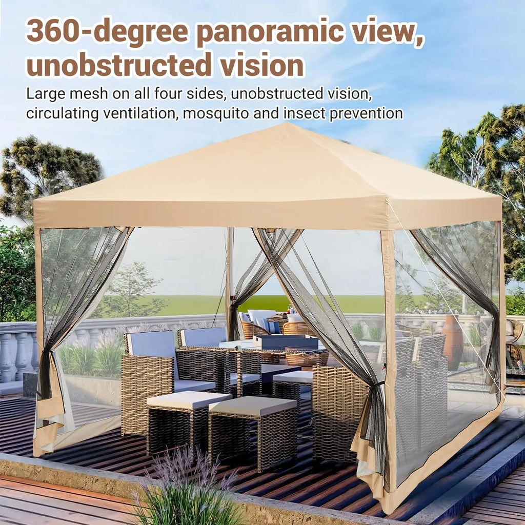 10x10ft Pop Up Canopy With Mesh Sidewall, Foldable Waterproof Gazebo Tent For Camping Patio Outdoor Parties