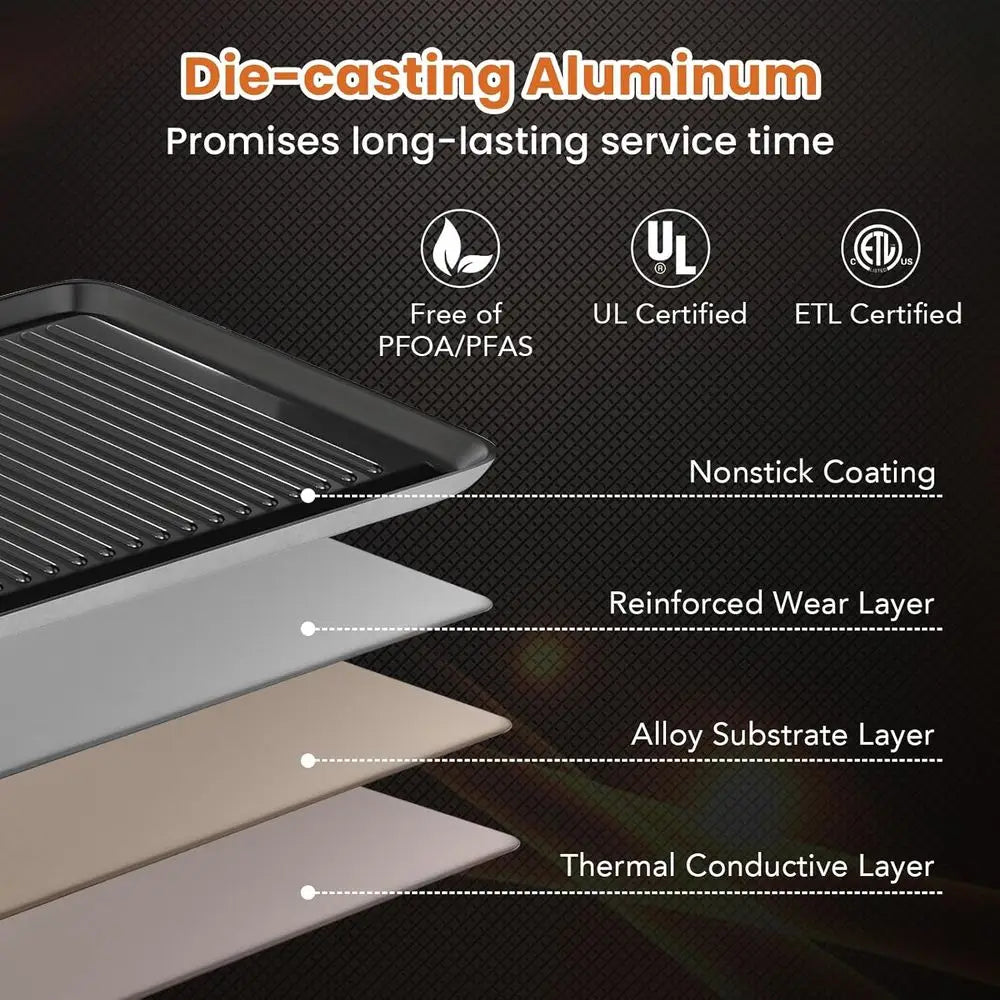 Extra Large Nonstick Electric Griddle, Teppanyaki Grill BBQ with 4 Adjustable Temperature, Even Heating & Handles, Long Table To