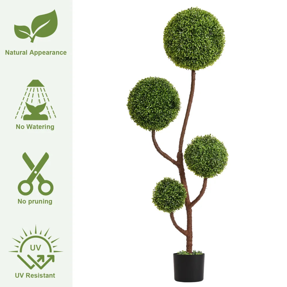 Artificial Boxwood Topiary Tree, 5FT Tall Triple Ball-Shaped Faux Plant  Indoor or Outdoor Home and Office Decoration, 1pc/set