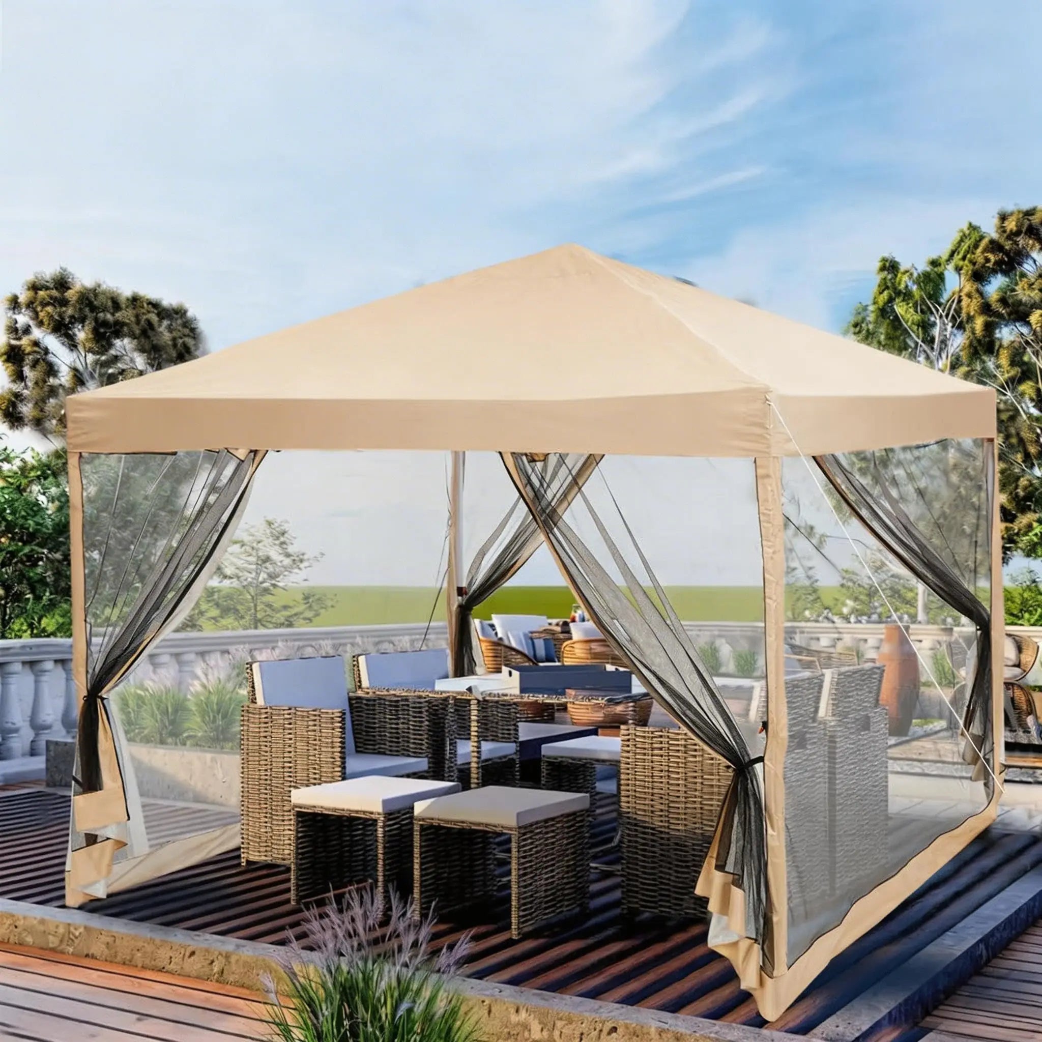 10x10ft Pop Up Canopy With Mesh Sidewall, Foldable Waterproof Gazebo Tent For Camping Patio Outdoor Parties