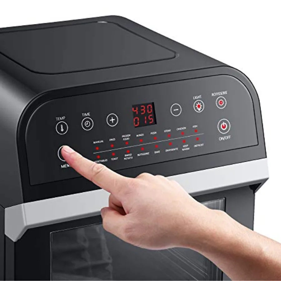 USA GW44800-O Deluxe 12.7-Quarts 15-in-1 Electric Air Fryer Oven with Rotisserie and Dehydrator + 50 Recipes QT Black/Silver
