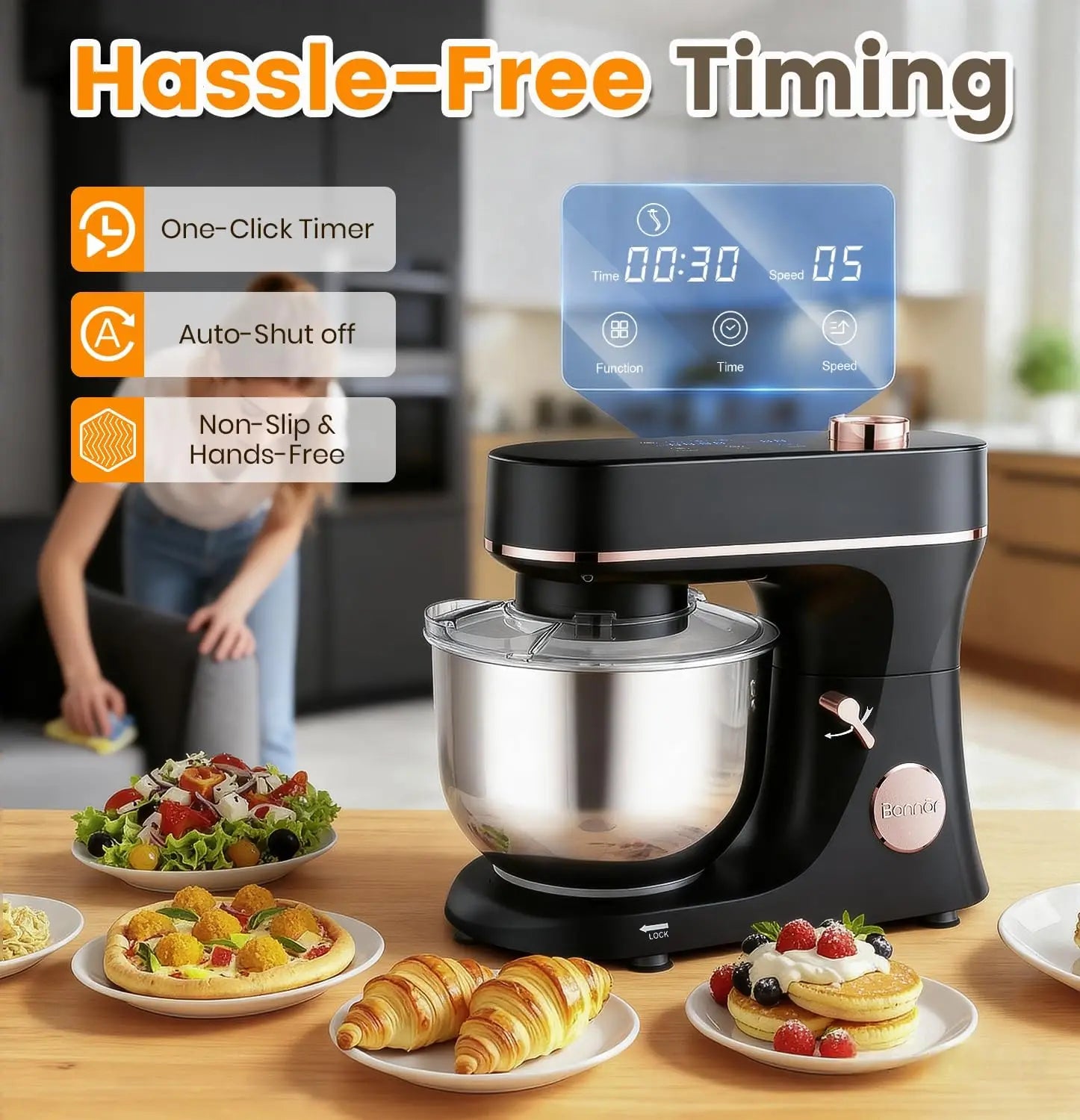 6QT Stand Mixer with LED Touchscreen, 11-Speed Tilt-Head Design, Stainless Steel Bowl and Accessories