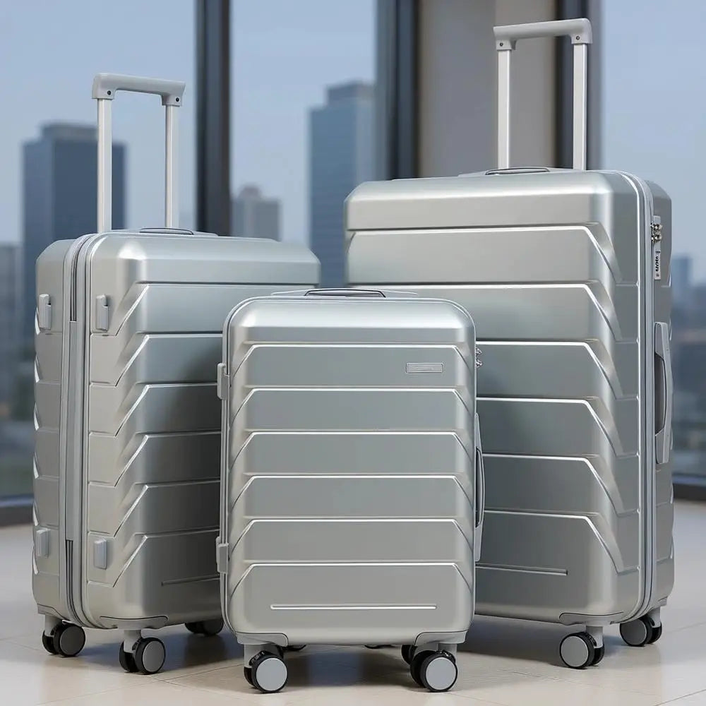 Durable Hardshell Luggage, Lightweight Spinner Suitcase in Silver