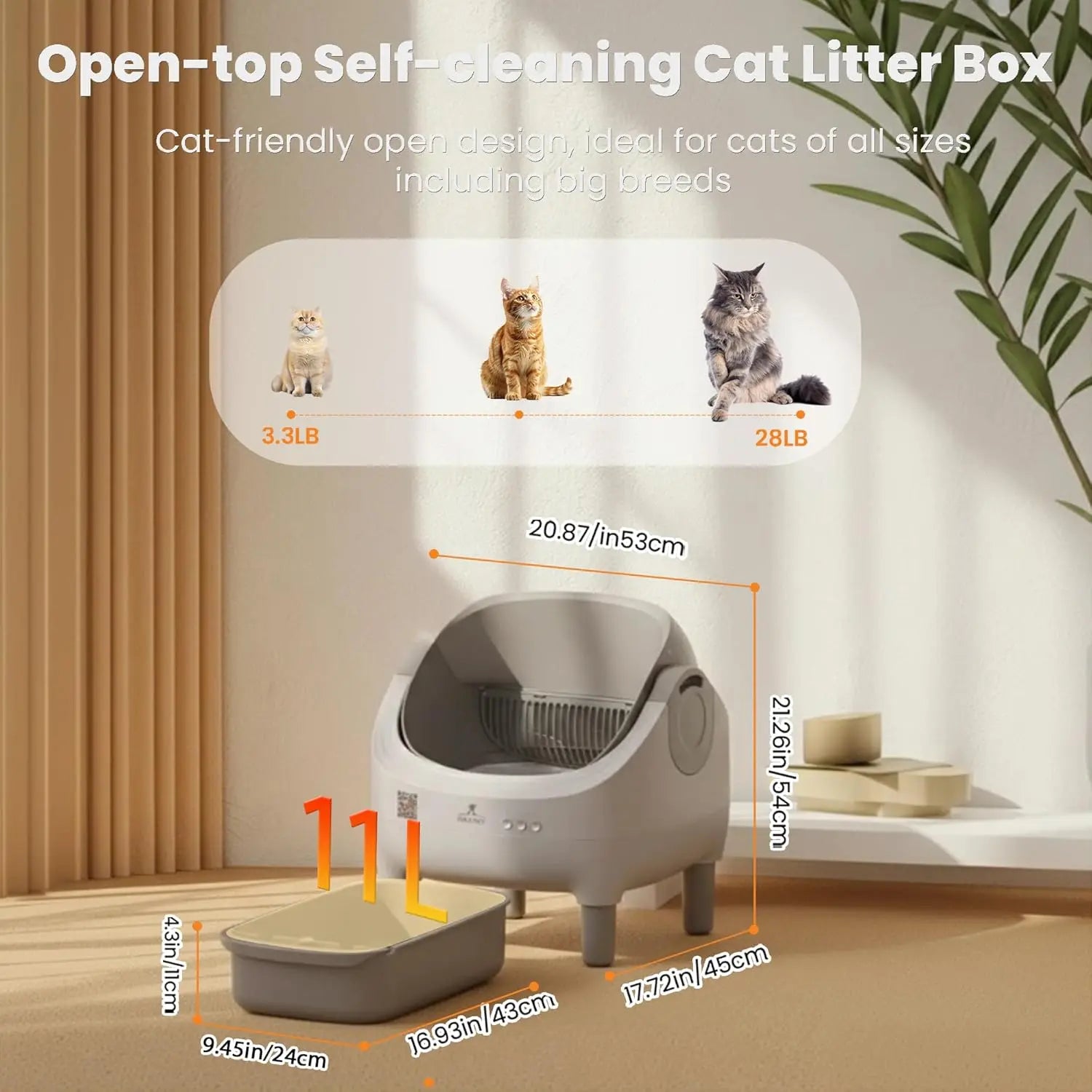 Automatic Litter Box with Raised Step, for Multiple Cats, Open Top Large Capacity Self Cleaning Litter Box, Safety, Customized