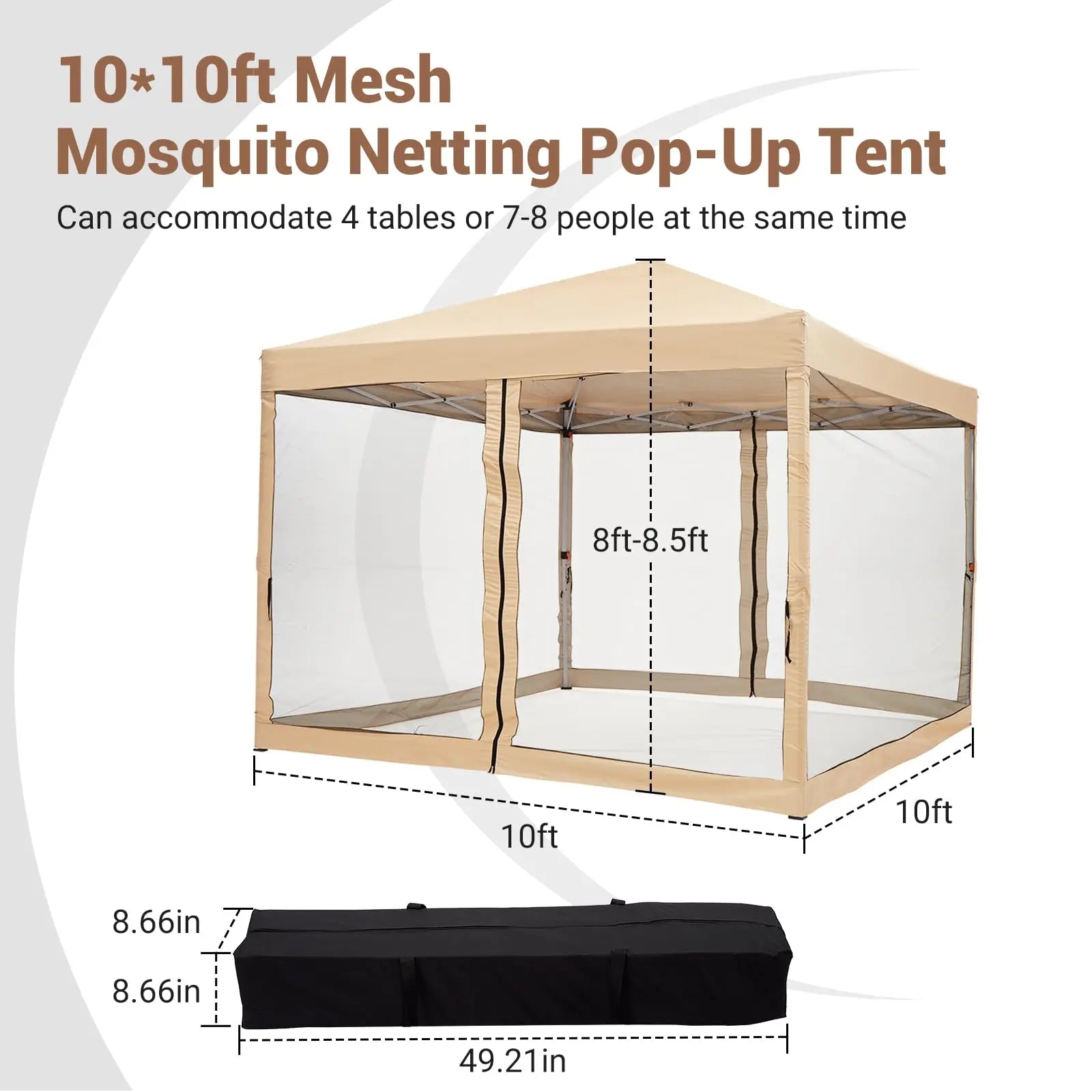 10x10ft Pop Up Canopy With Mesh Sidewall, Foldable Waterproof Gazebo Tent For Camping Patio Outdoor Parties