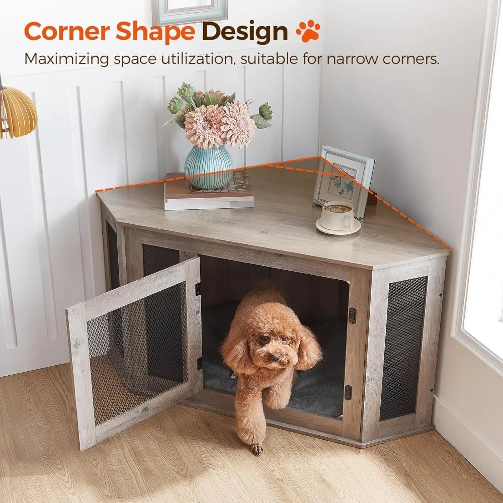 Dog Crate Furniture, Wooden Dog Kennel End Table, Decorative Pet Crate Indoor Use, Furniture Style Dog House for Small Me