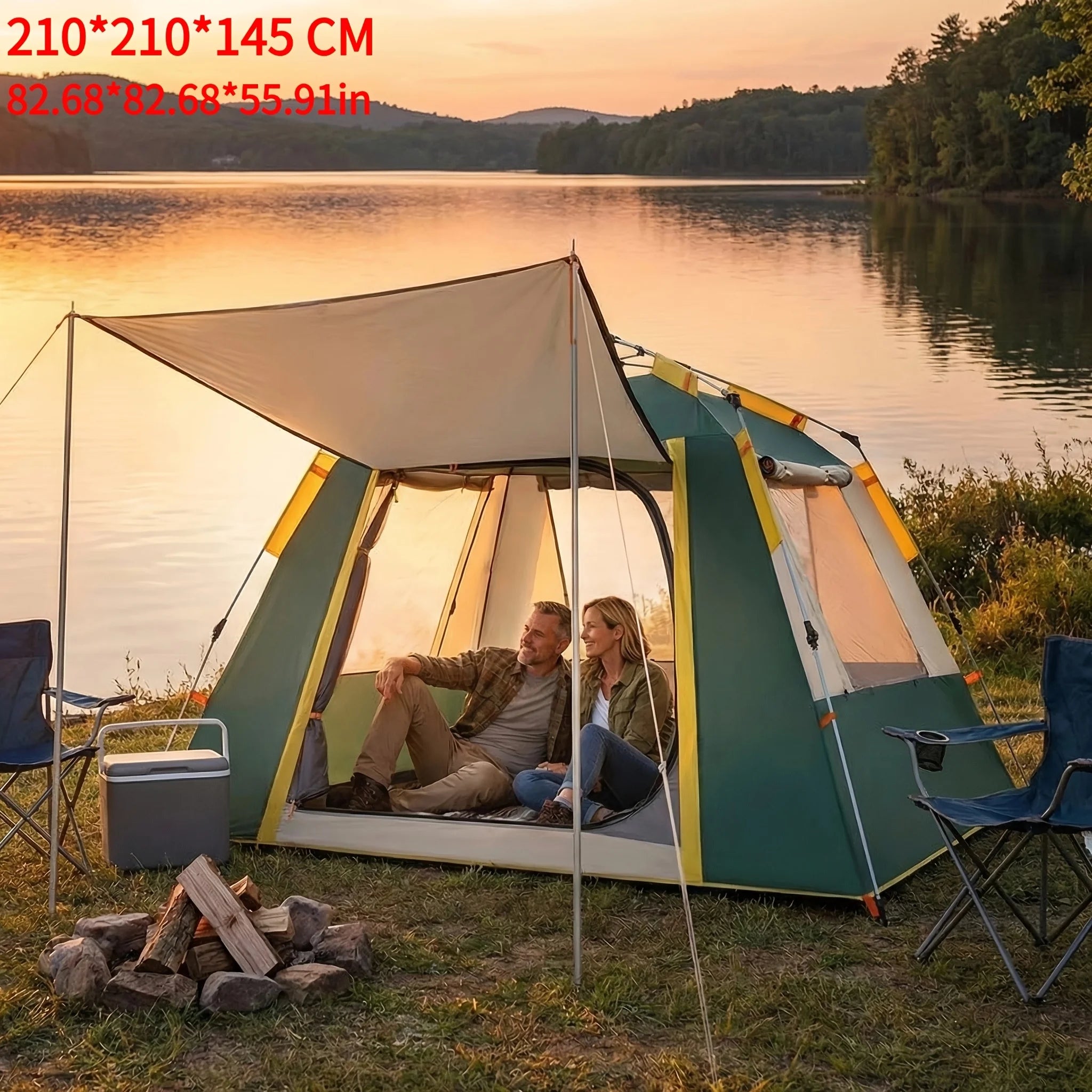2-6-Person Automatic Pop-Up Tent with UV Protection, High Quality & Mosquito-Proof Mesh - Fully High Quality Tent Fly, Zipper
