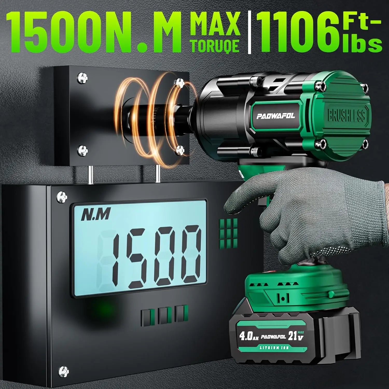 2026 Upgrade 1500N.m Impact Wrench, 21V Brushless with Battery, Charger & Sockets for Car Truck Tires
