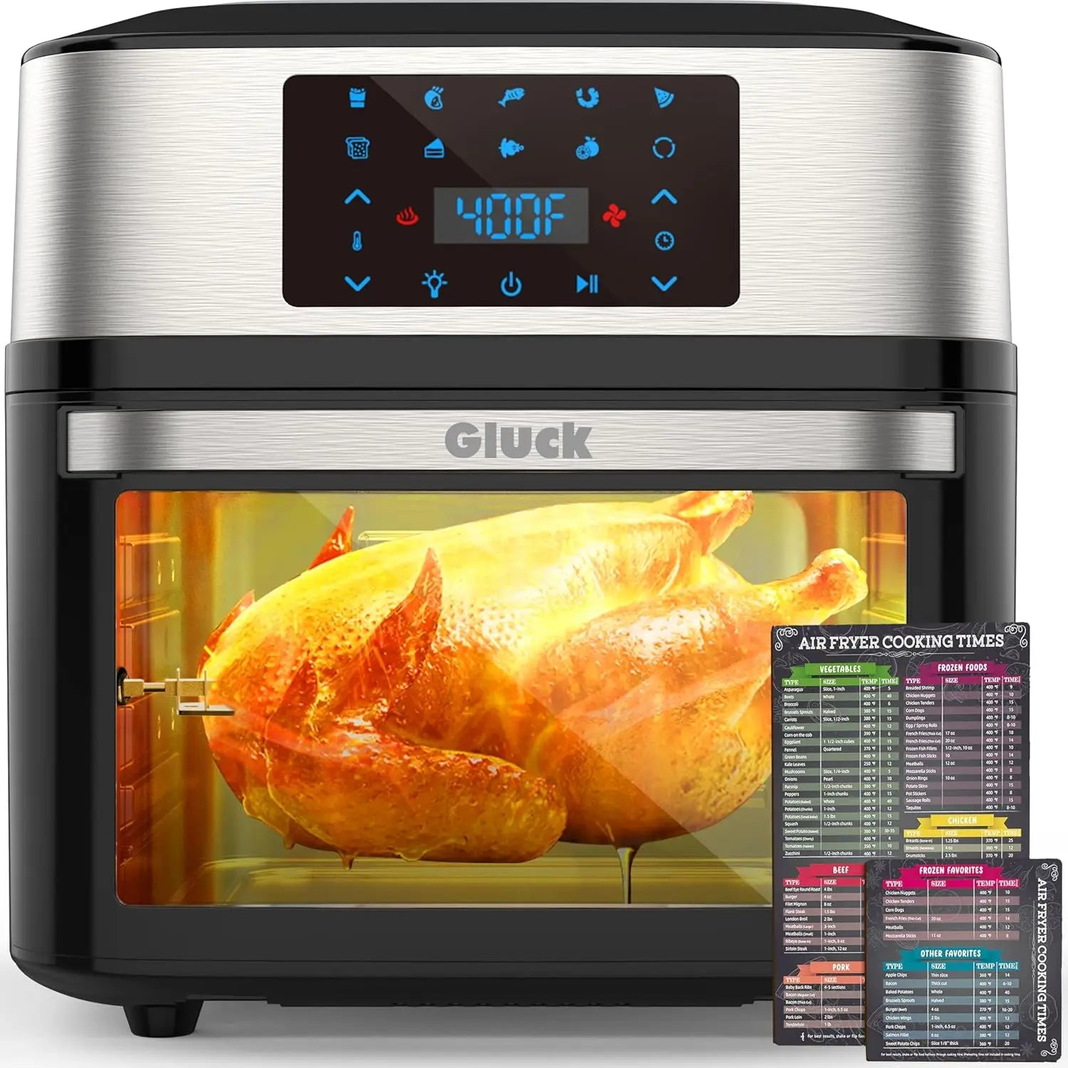 Large 20 QT Air Fryer Oven Combo with Window, 10-in-1 Toaster Oven with Rotisserie and Dehydrating Racks for Family Cooking