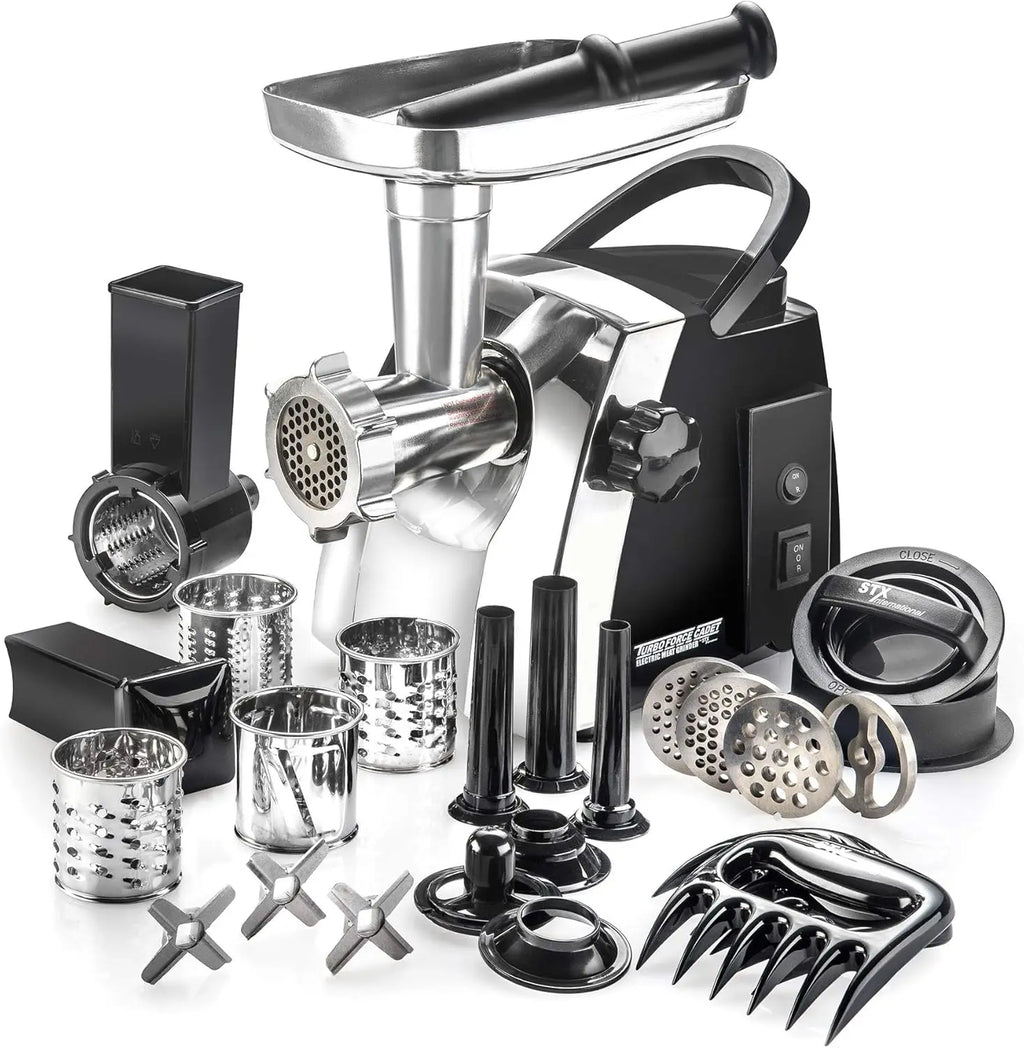 Electric Meat Grinder with Slicer, Shredder, and Sausage Stuffer - 6-in-1 Home Kitchen Appliance