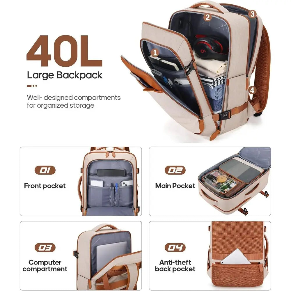 3-Piece Luggage Set: 20 Spinner Carry-On with TSA Lock, Durable Hardshell Suitcase & Travel Backpack (Beige)