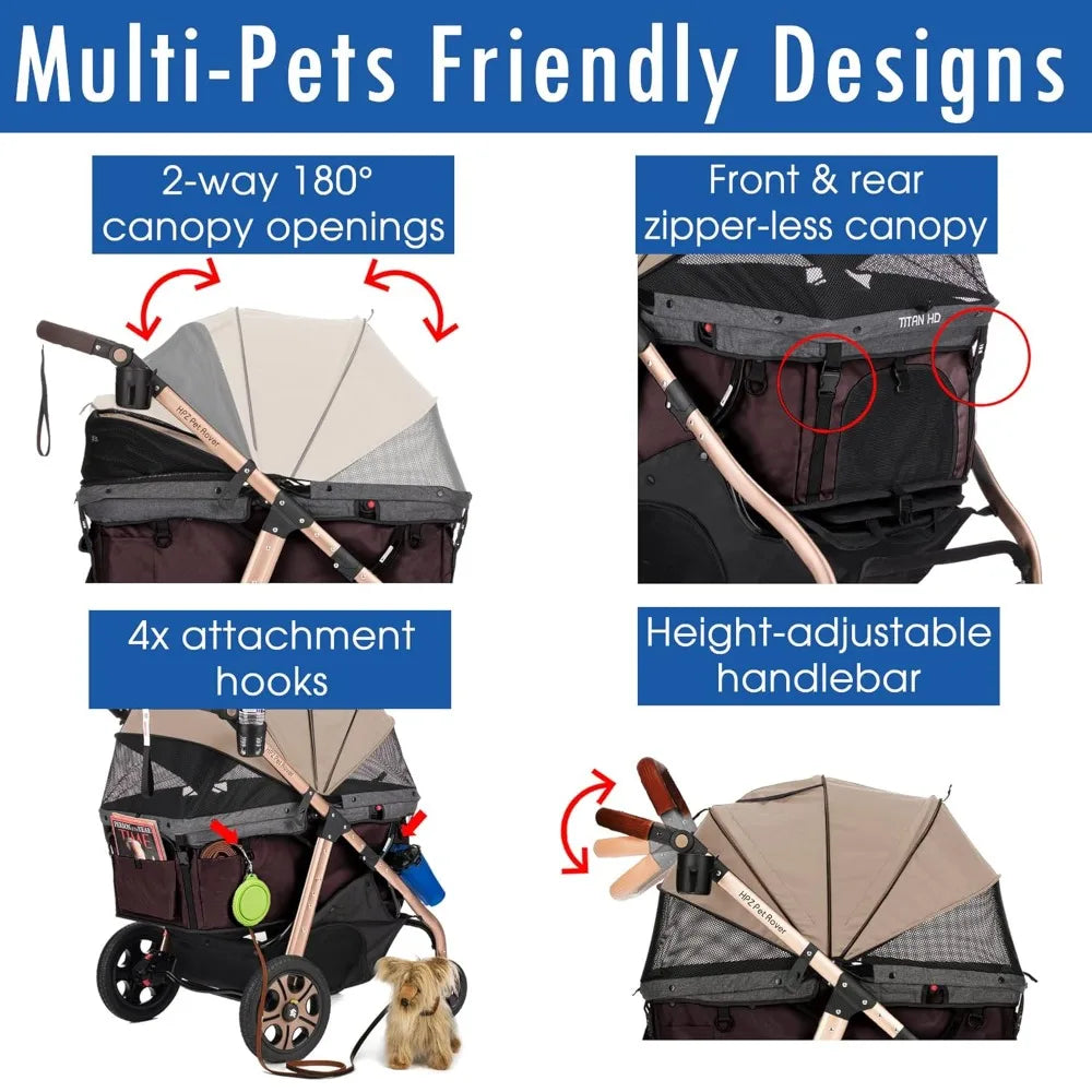 Pet Rover Titan-HD Premium Super-Sized Dog/Cat/Pet Stroller SUV Travel Carriage with Access Ramp/100Lbs Capacity/Pumpless Rubber