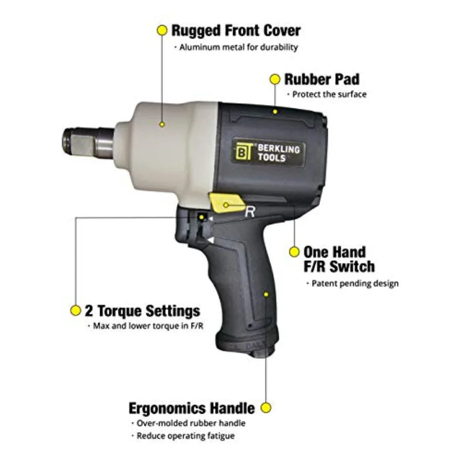 2463T 1/2" HEAVY DUTY Pneumatic Impact Wrench - Air Powered Twin Hammer Composite Handle