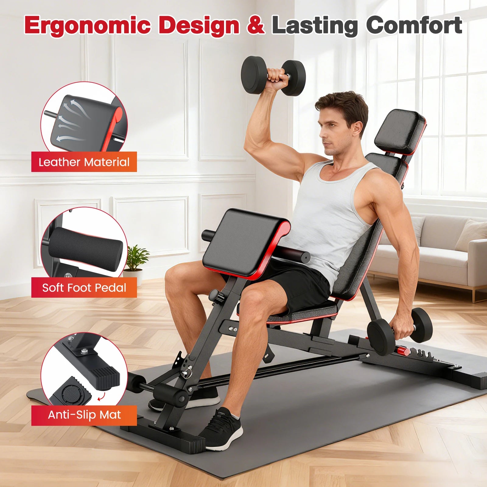 Dumbbell Bench Roman Chair Adjustable Foldable Training Weight Bench Weightlifting Exercise Abdominal Waist Fitness for Home Gym