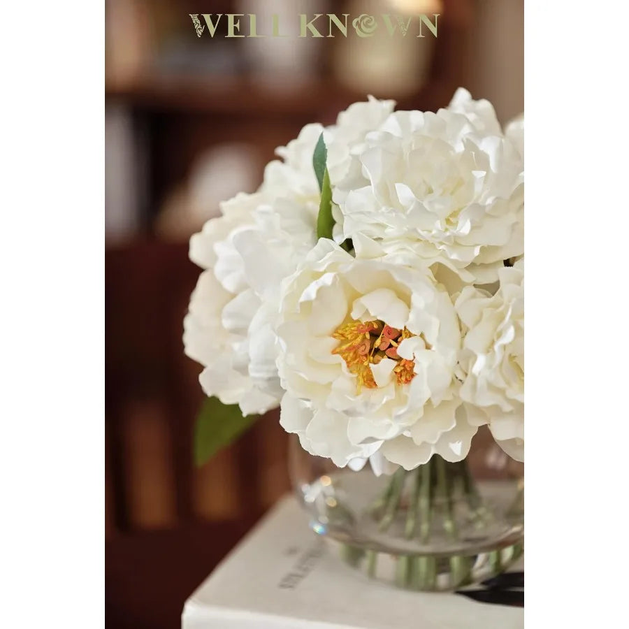 Artificial Flowers in Vase Peonies Artificial Flowers for vase with Faux Water for Coffee Table Decor Silk Fake Flower Arrangem