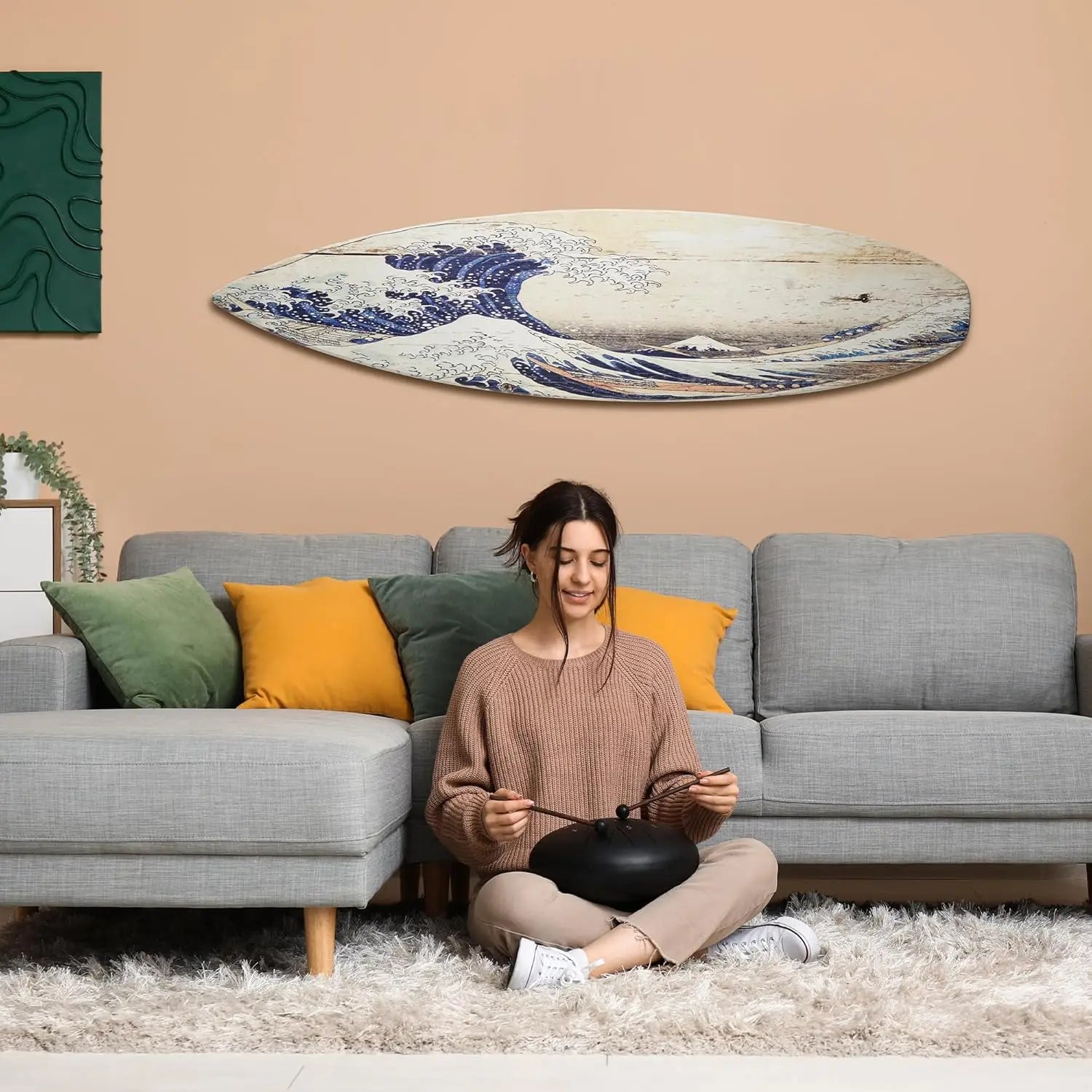 American Art Decor Surfboard Plaque Wall Sign - Beach House Wall Art - Large Tropical/Coastal Home Decor for Living Room, Bedroo