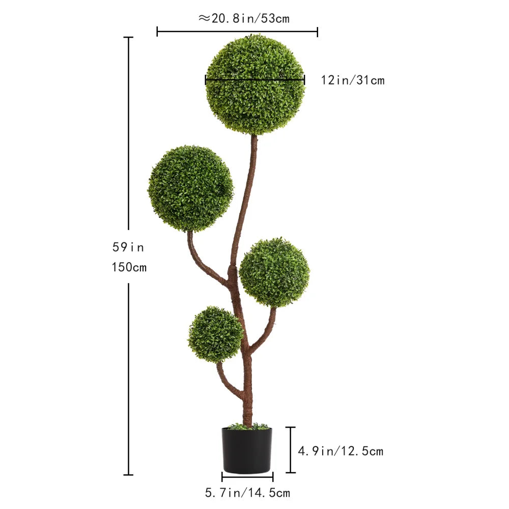 Artificial Boxwood Topiary Tree, 5FT Tall Triple Ball-Shaped Faux Plant  Indoor or Outdoor Home and Office Decoration, 1pc/set