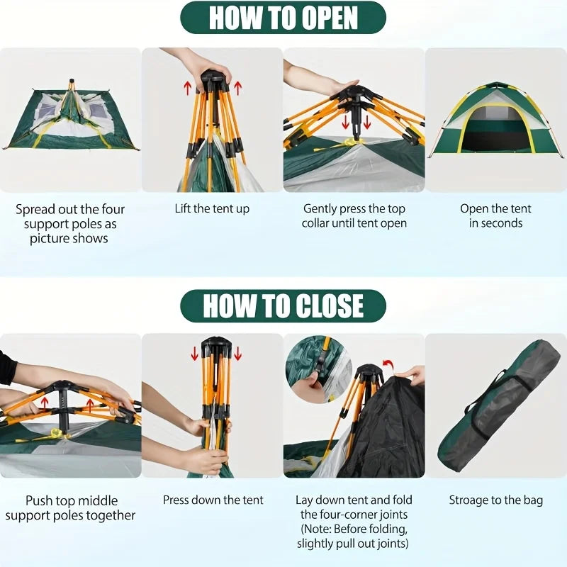2-6-Person Automatic Pop-Up Tent with UV Protection, High Quality & Mosquito-Proof Mesh - Fully High Quality Tent Fly, Zipper