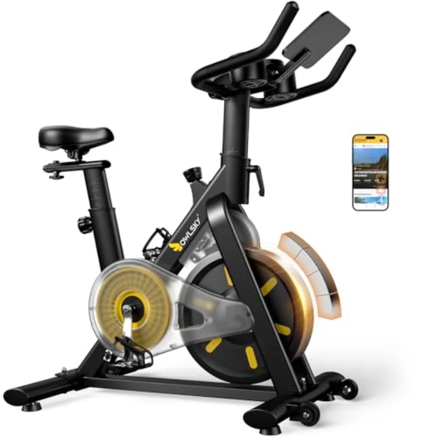 Indoor Exercise Bike with APP Connectivity for Home Gym Cardio 300 lbs Ccity Quiet Stationary Bike with Adjustable Seat and Tab