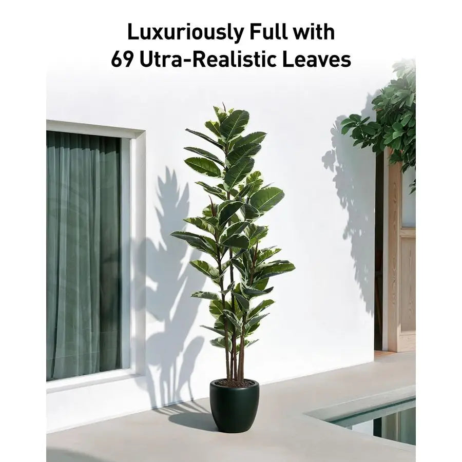 Rubber Tree Plant 6ft Tall Faux Ficus Tree Potted Fake Tropical Plants Decorative House Plants Large Floor Artificial Trees for