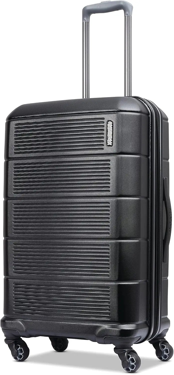 Expandable Hardside Luggage with Spinner Wheels, 24 Inch Jet Black Suitcase for Travel