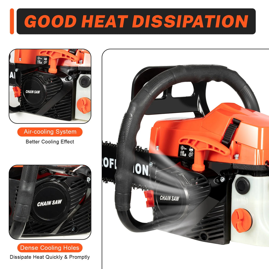 20 Inch 58CC Chainsaw 2600W Power Chain Saws Gas Powered 2 Stroke Handed Petrol Gasoline Chain Saw for Cutting Wood