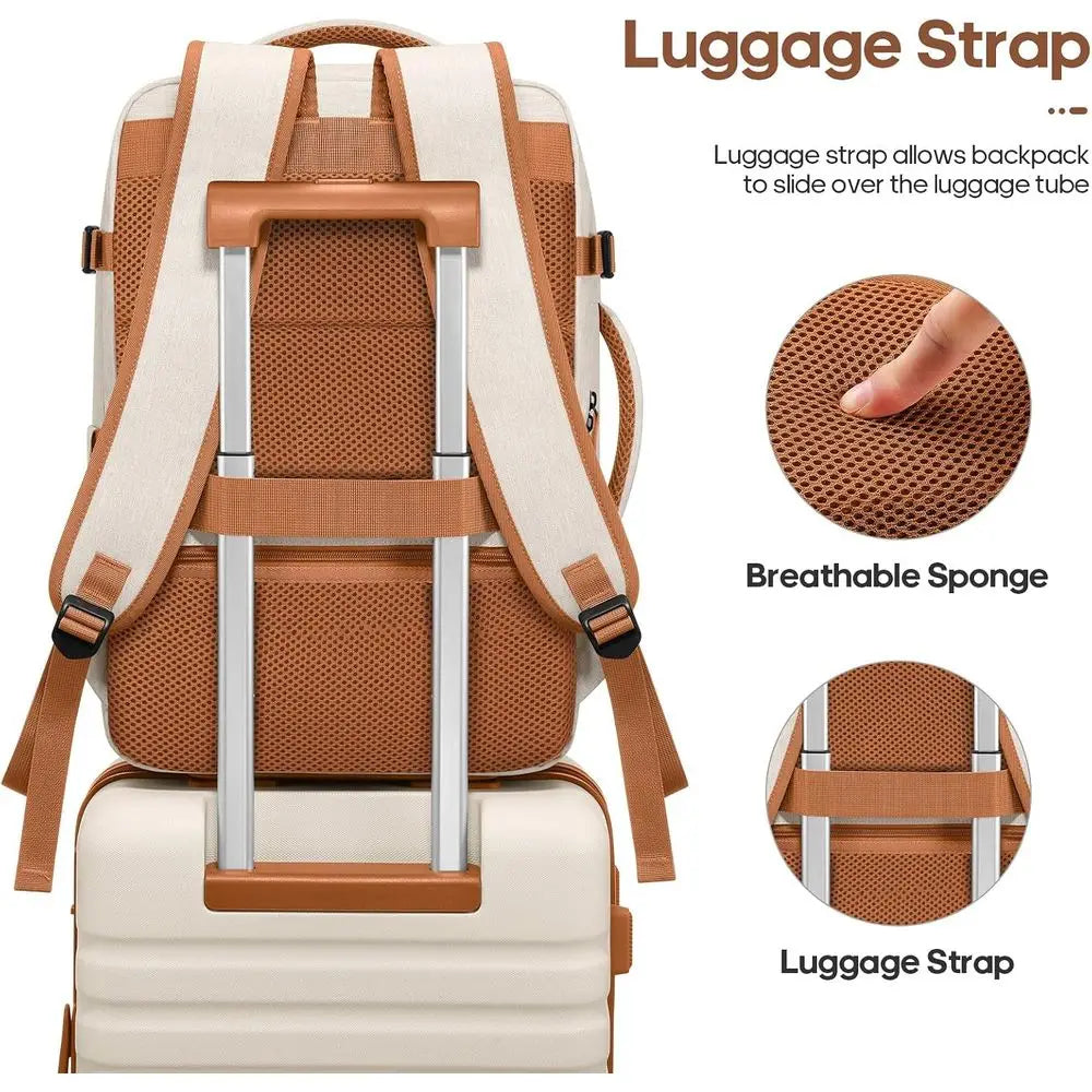 3-Piece Luggage Set: 20 Spinner Carry-On with TSA Lock, Durable Hardshell Suitcase & Travel Backpack (Beige)