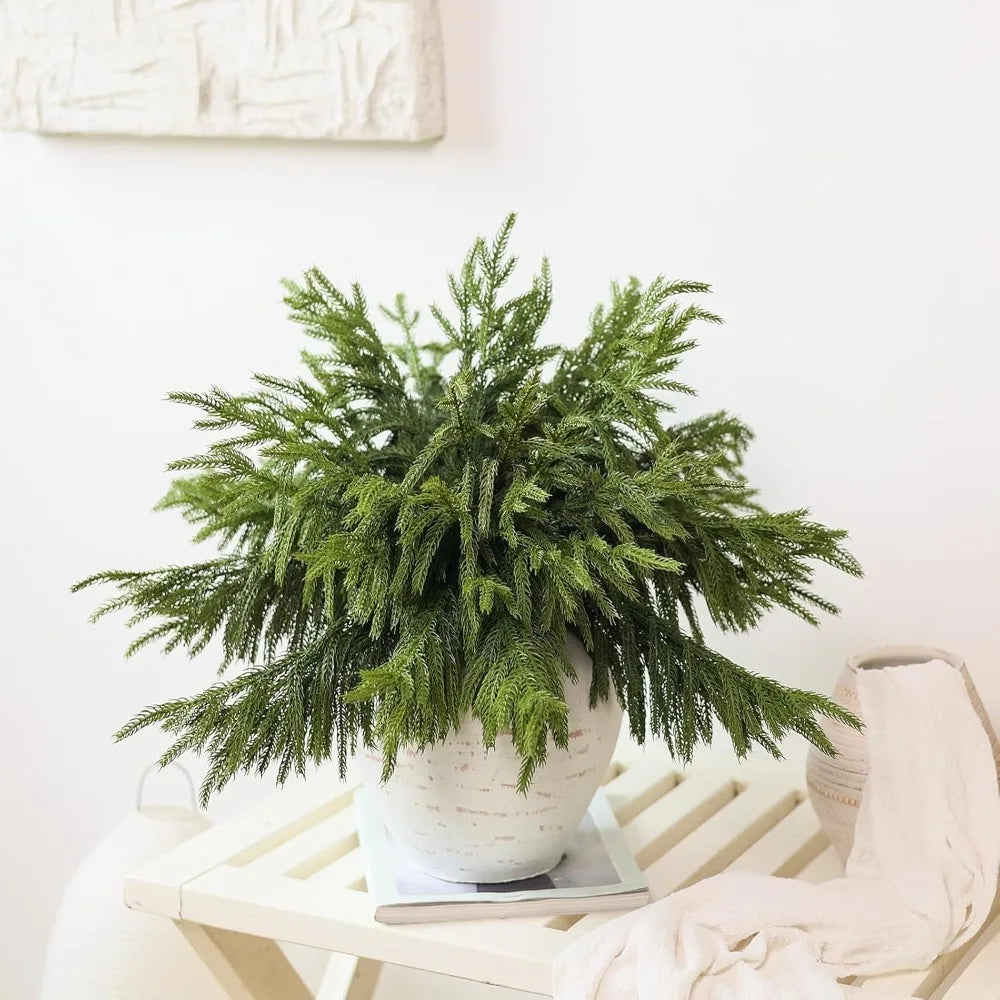Artificial Christmas Norfolk Pine Branches, 80 Pieces Real Touch Greenery Stems for Vase Decorations, Faux Pine Picks for Indoor