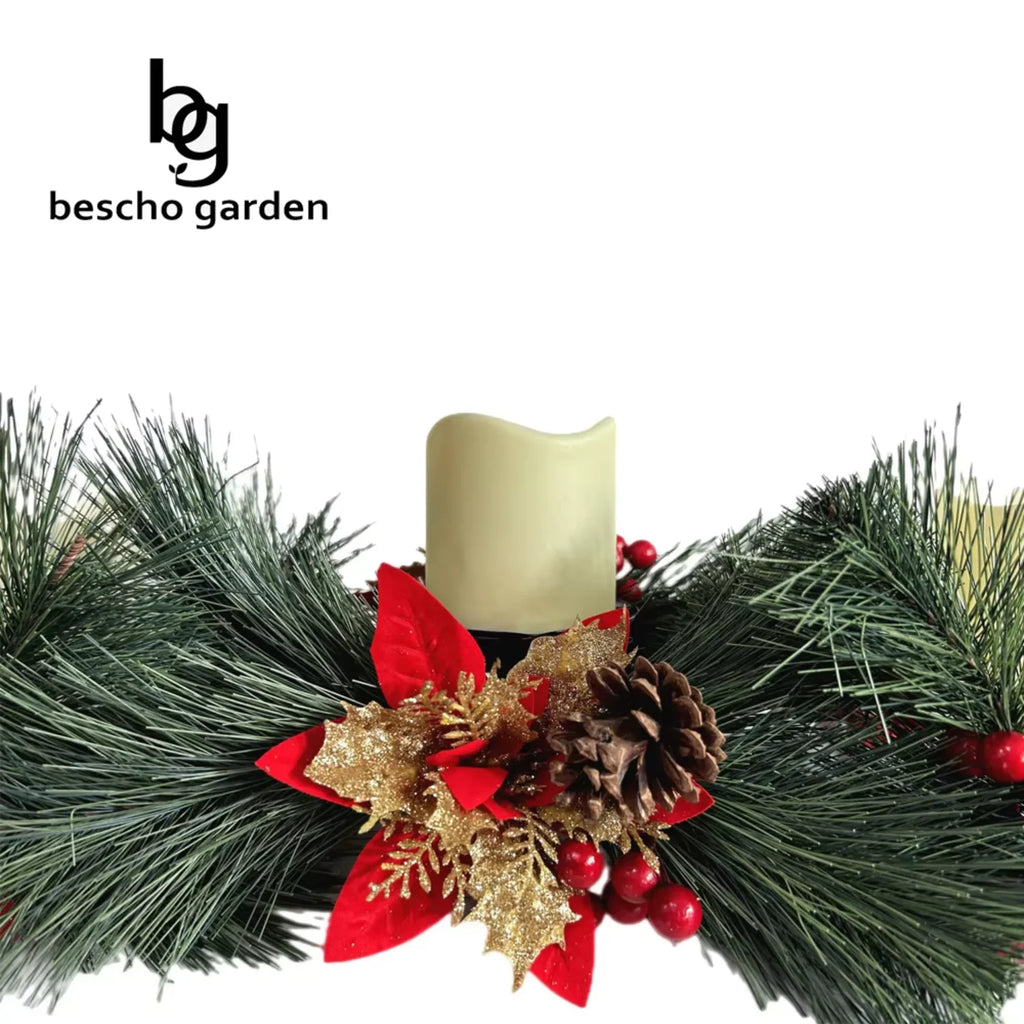 Christmas Decor Cones Red Berry Table Centerpieces with 3 Candle Holders