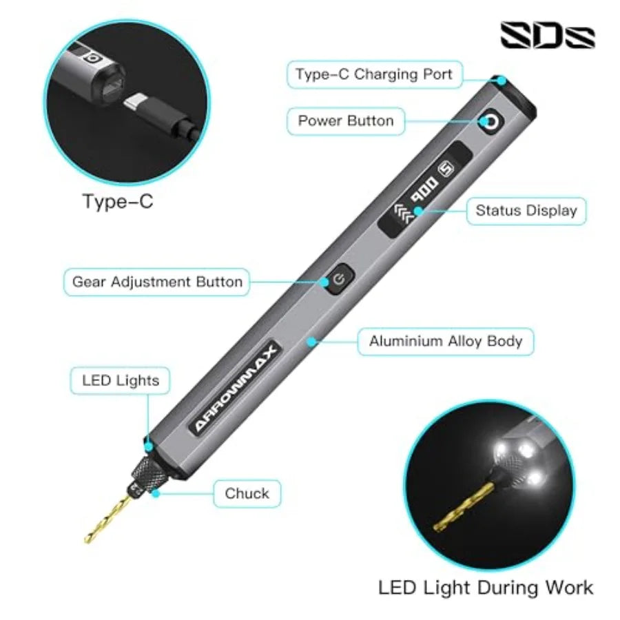 5-Speed Mini Electric Drill Pen with Benchtop Drill Press and AM ARROWMAX Precision Double-Ended Mini Bench Vise
